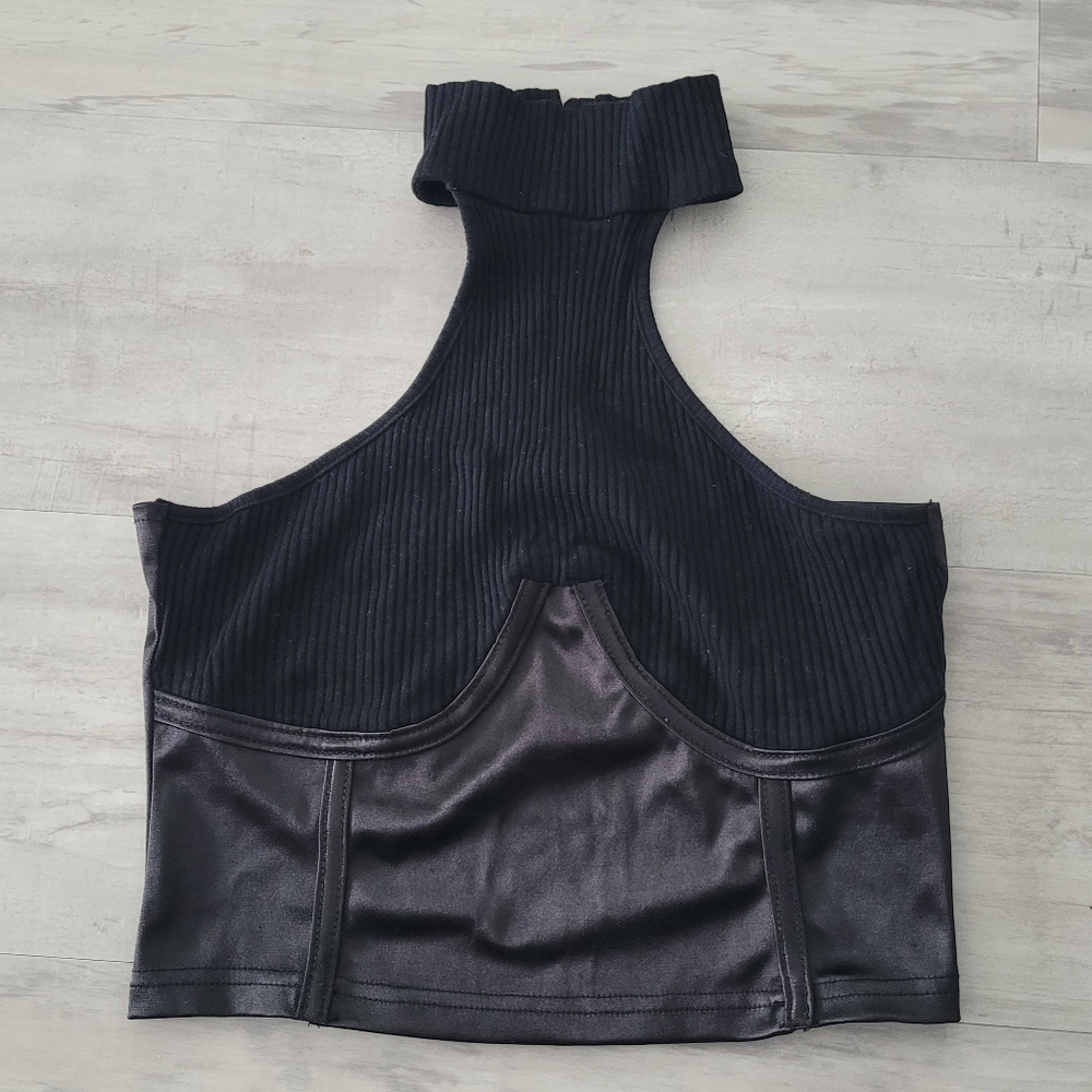 Shein Black Halter Bustier Sleeveless Cropped Top Womens Size Small 4